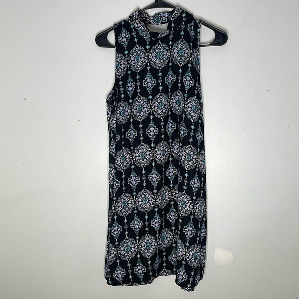 PINK ROSE Black Patterned High Neck Sleeveless Dress Size Large